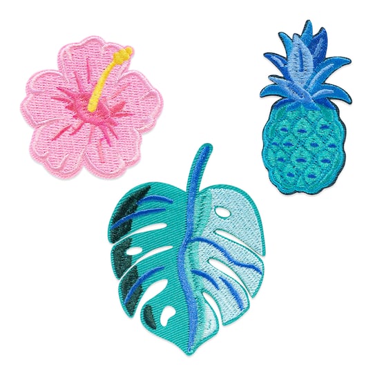 Summer Tropical Plants & Flowers Iron-On & Adhesive Embroidered Patch Set by Make Market®
